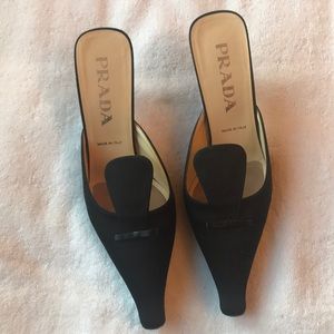 Black Prada heeled satin mules